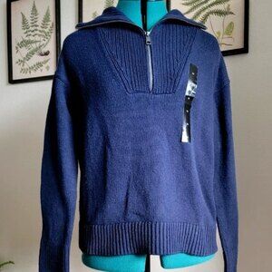 Banana Republic Med weight black 1/4 zip sweater women's M cotton/nylon/wool